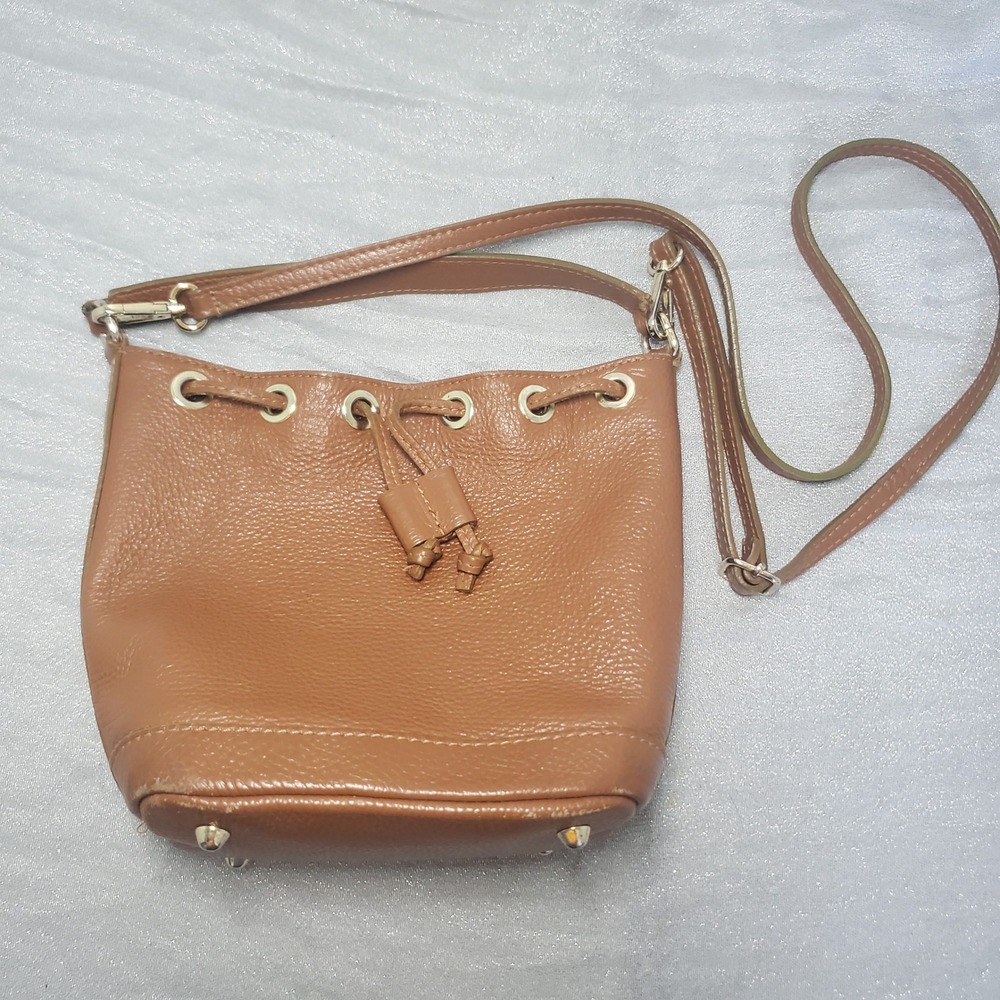 Borse‎ in Pelle Italian Leather Bucket Bag Cognac Brown Crossbody Drawstring
